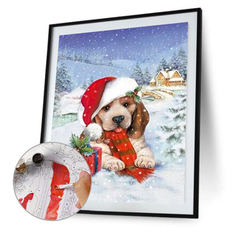 Christmas Puppy Oil Paint By Numbers Kits Canvas Drawing DIY Coloring Pictures