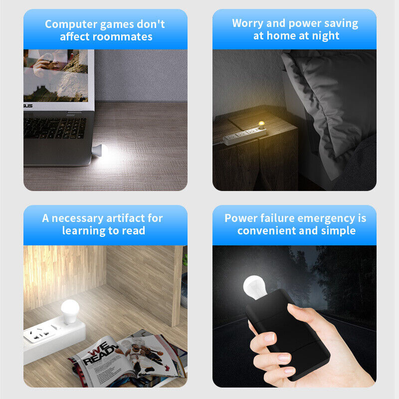 USB Night Bulb Portable Small Book Lamps LED Reading Light (Warm Light) Newly
