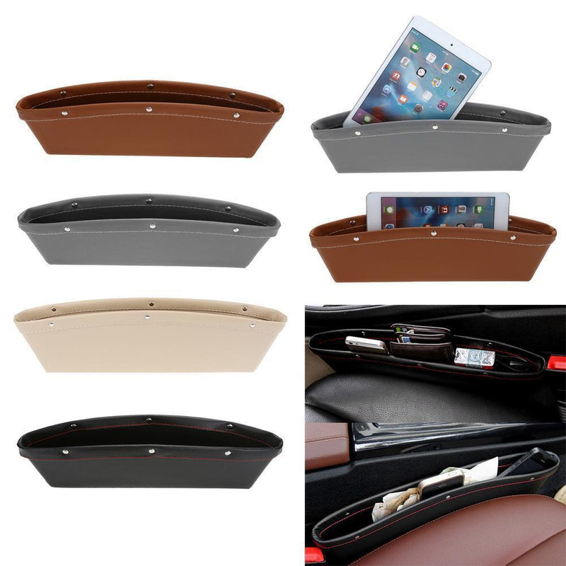 PU Leather Catcher Box Car Seat Slit Storage Pocket (Black)