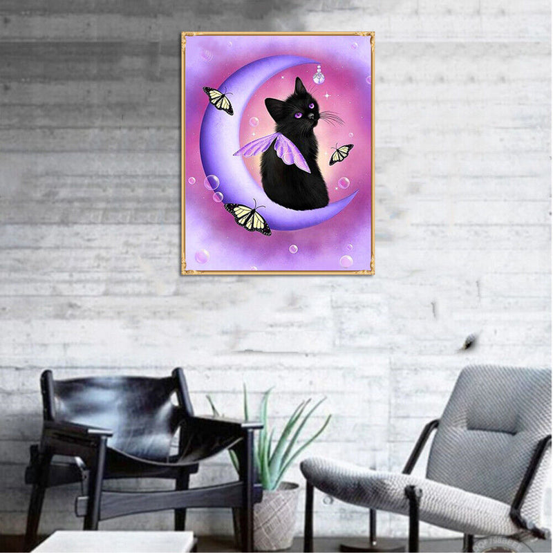Black Cat Round Diamond Painting DIY Embroidery Kit Cross Stitch Home Decor
