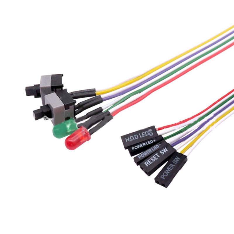 ATX PC Compute Motherboard Power Cable 2 Switch On/Off/Reset w/LED Light 65cm