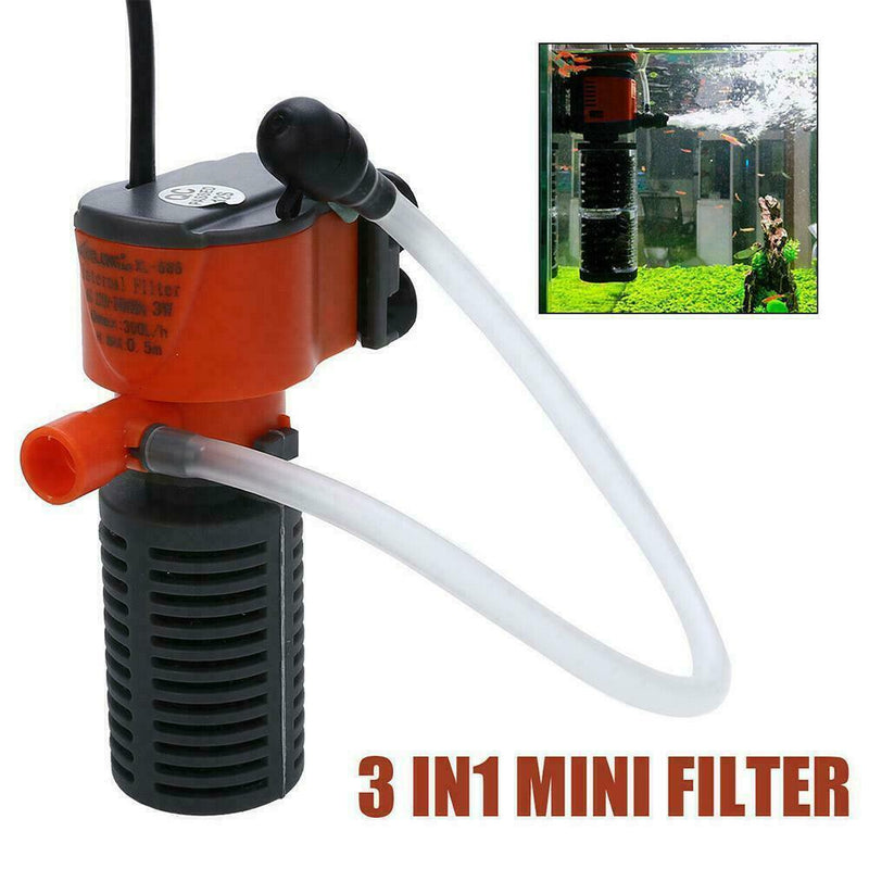 3 in 1 Aquarium Filter Submersible Oxygen Internal Tank Air Pump Water Fish