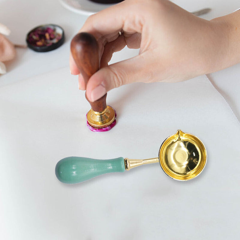 Sealing Wax Spoon Solid Wood Retro Wax Spoon Decorative Stamp Craft (Green)