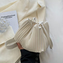 Fashion Pleated Crossbody Handbags PU Leather Women Solid Bucket Shoulder Bags