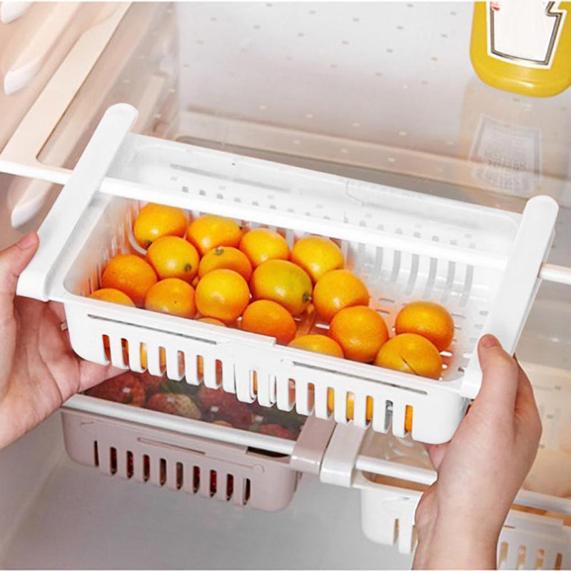 Kitchen Refrigerator Storage Box Stretchable Drawer Rack Shelf (White)