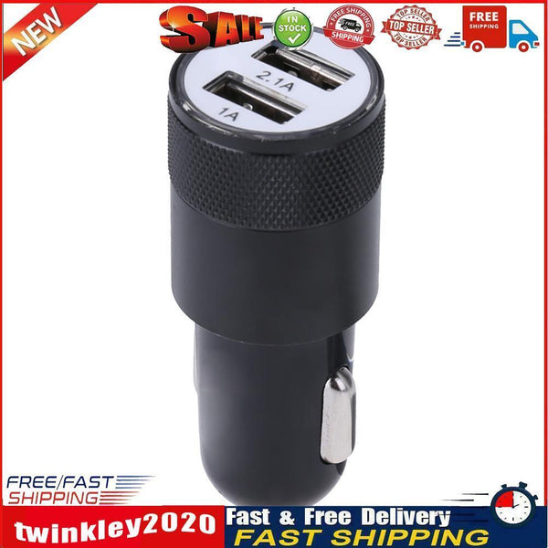 Metal Dual USB 2.1A Car Cigarette Lighter Adapter Charger(Black) Newly