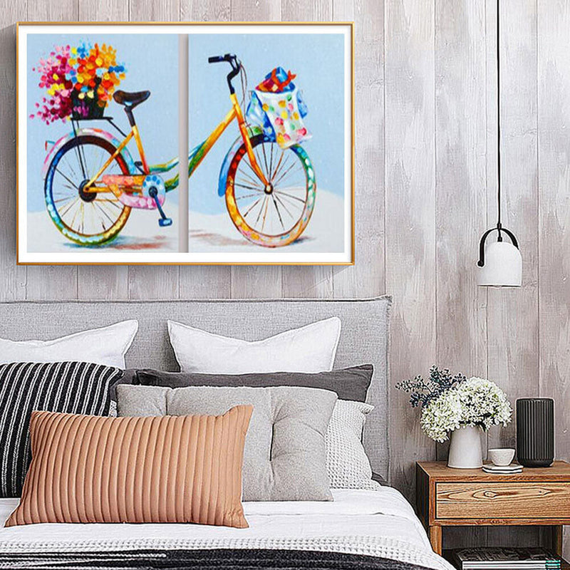 2 Panels Bike Oil Paint By Numbers Kits Hand Painted Wall Art Craft Home Decor