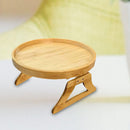 Round Bamboo Wood Tray Foldable Portable Sofa Armrest Breakfast Tea Table Newly