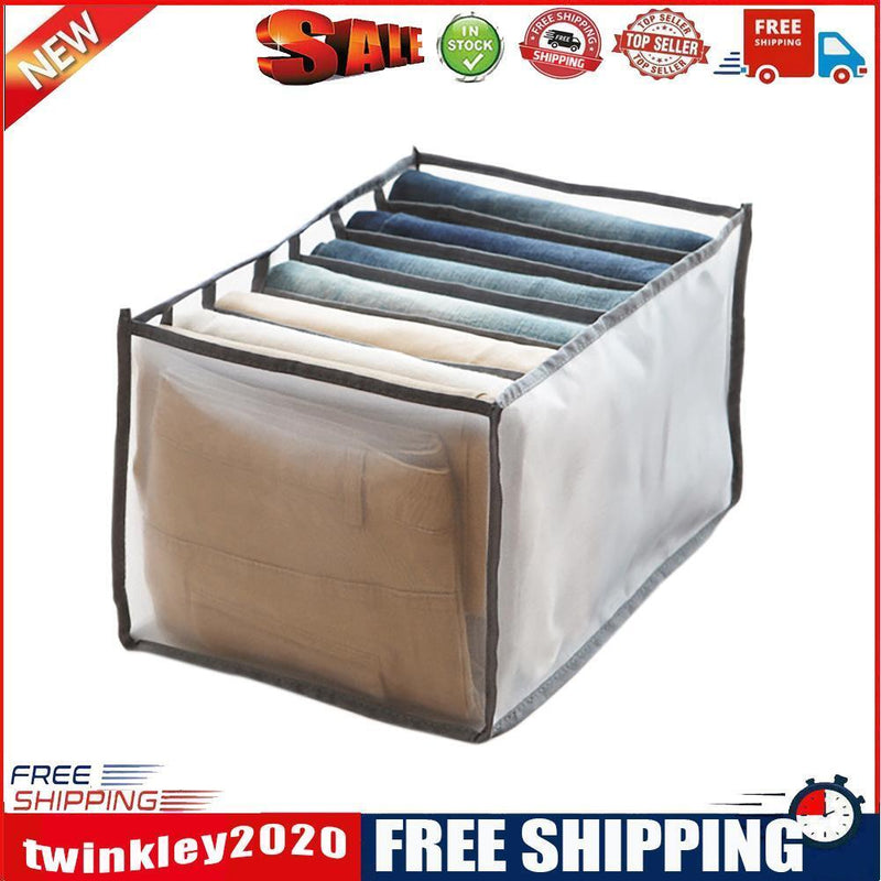 4pcs Drawer Organizer Cabinet Closet Divider for Jeans (7 Cell Grey)