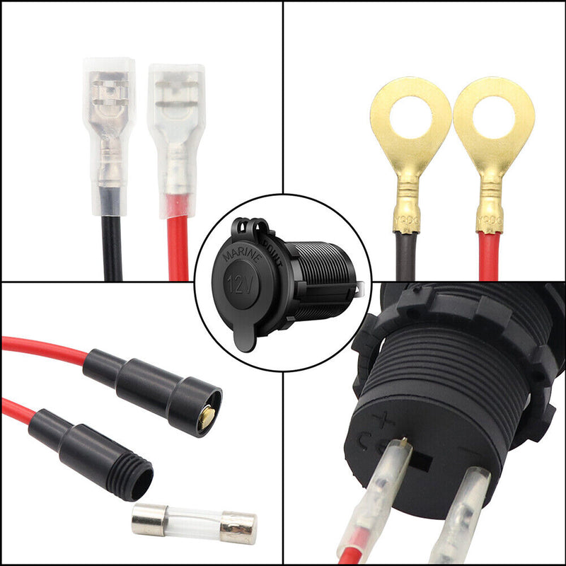 12V Cigarette Lighter Socket Power Outlet with Wire DIY Kit for Car Marine Boat