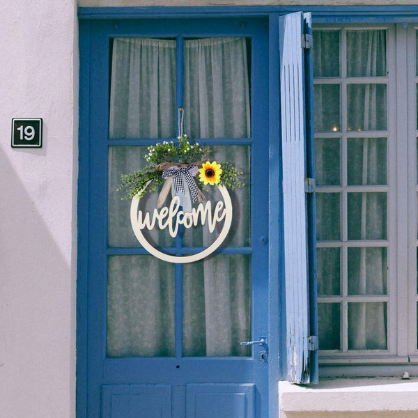 Wood Sign Welcome Sign Wreath Decoration Front Door Decor Lighted For Outdoor