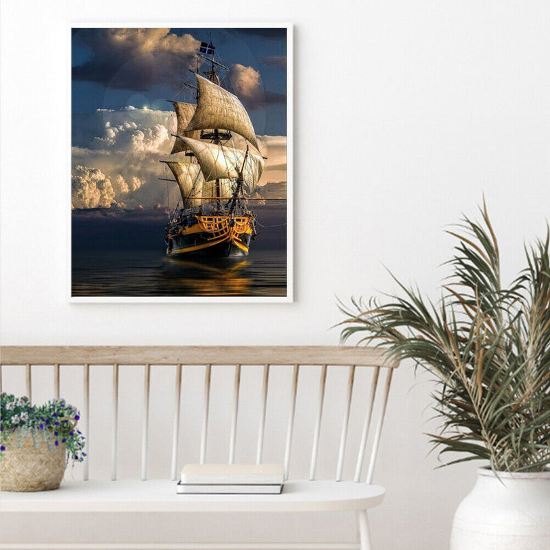 Oil Paint by Numbers Sailboat Canvas Artwork Living Room Picture Decoration Kit