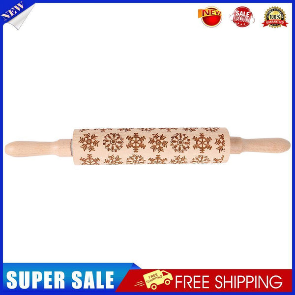 Christmas Snowflake Embossing Rolling Pin Baking Cookies Engraved Roller