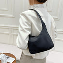Women Nylon Solid Color Crescent Handbag Zipper Top-handle Bag (Black)