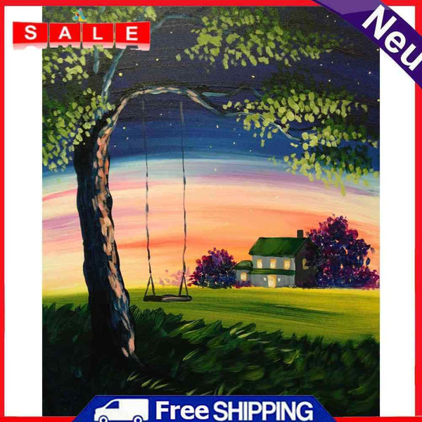 DIY Hand Painted Paint By Numbers Oil Canvas Pictures Evening Cabin Ornament Kit