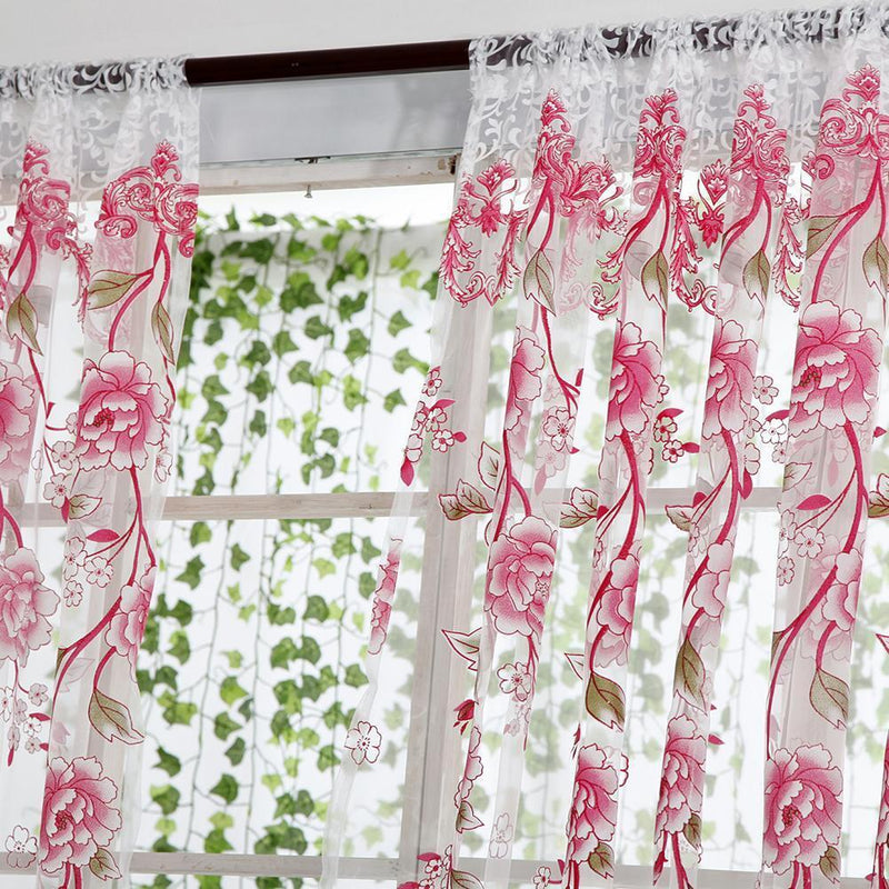 4pcs Peony Curtain Living Room Bedroom Home Door Window Curtain (Pink)