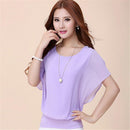 Summer Round Collar Short Bat Sleeve Blouse Solid Color Ruffle Women Tops