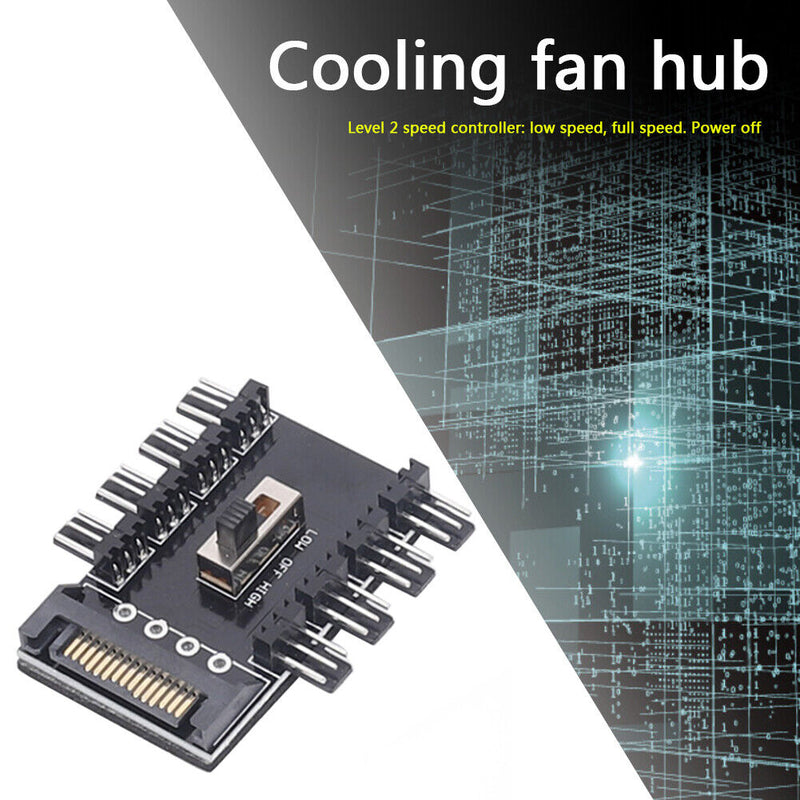 Splitter Cooling Fan Hub PC SATA 1 to 8 3Pin 12V Power Socket PCB Adapter