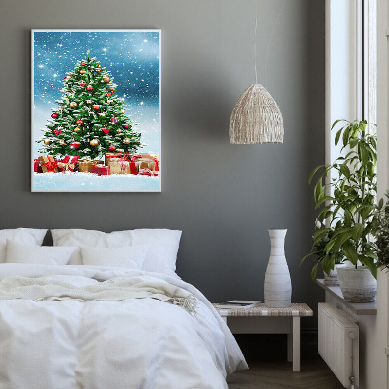 Hand Painted Oil Paint By Numbers Christmas Tree Digital Drawing On Home Canvas
