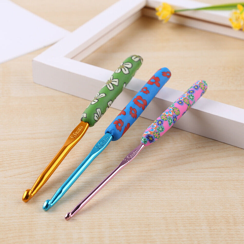 9pcs Ceramic Handle Needles Aluminum Crochet Hooks Set for Weaving Sewing B