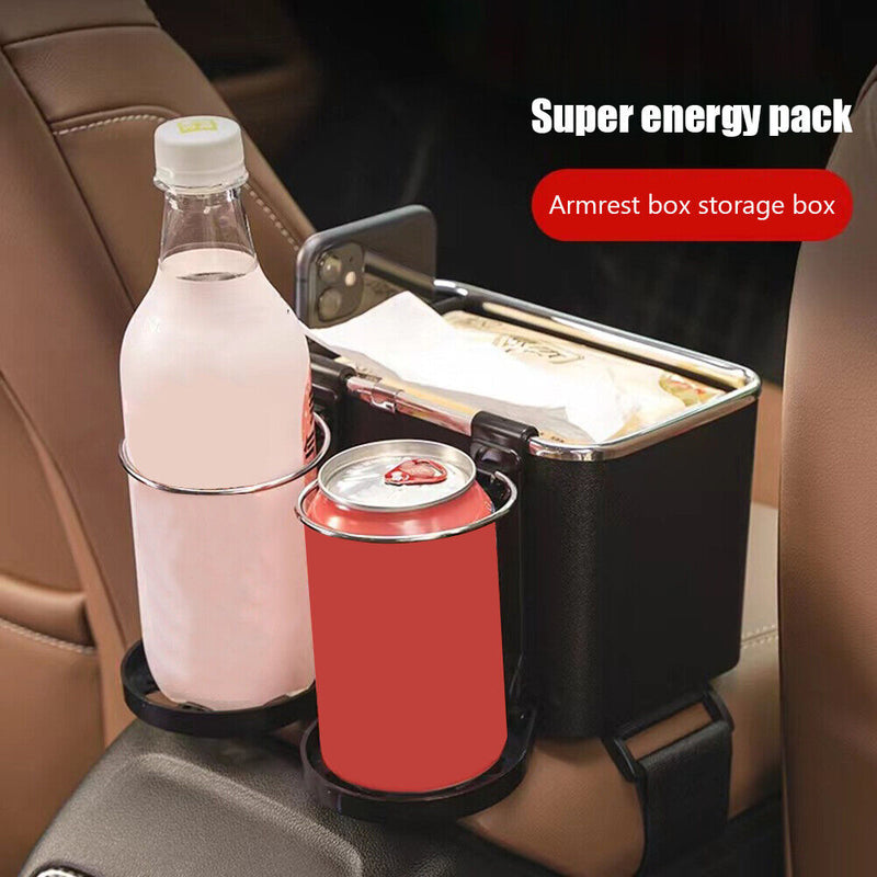 Car Tissue Storage Box Phone Drinks Cups Tray Holder Foldable Drawer Organizer
