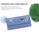 Women PU Flap Wallet with Plush Ball Lady Butterfly Coin Purse (Blue)