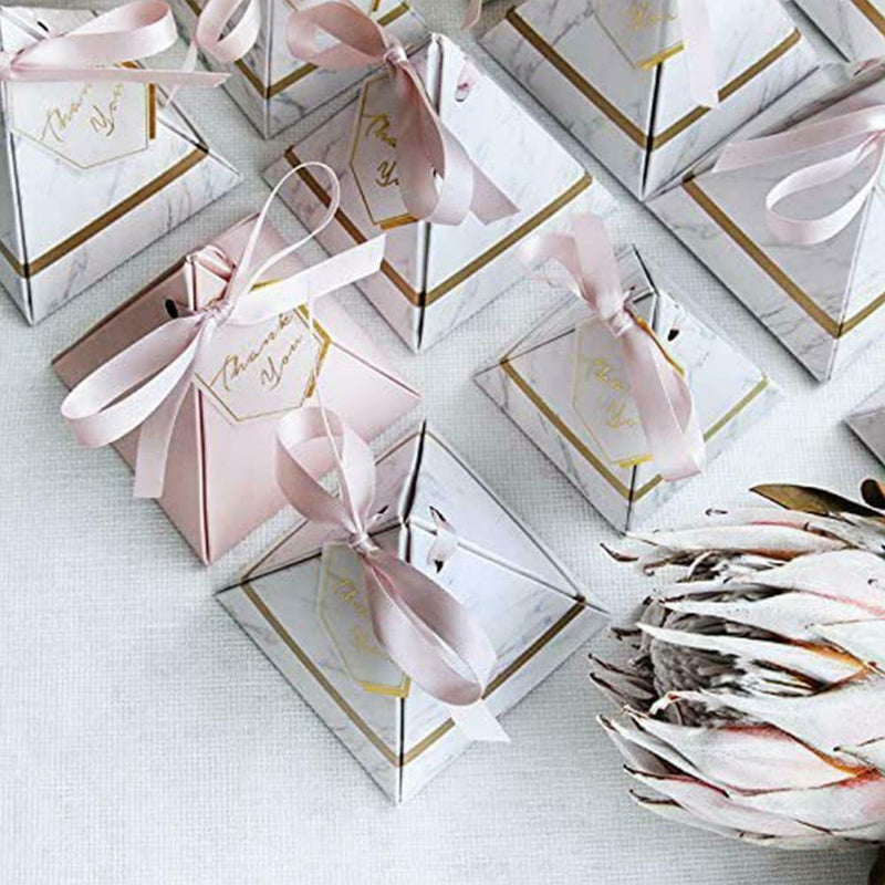 20× Wedding Favor Marble Triangle Candy Box Ribbon Party Holiday Supply K5K5