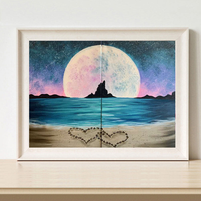 2 Panels Beach Hearts Moon Oil Paint By Numbers Wall Art Craft Home Decorat