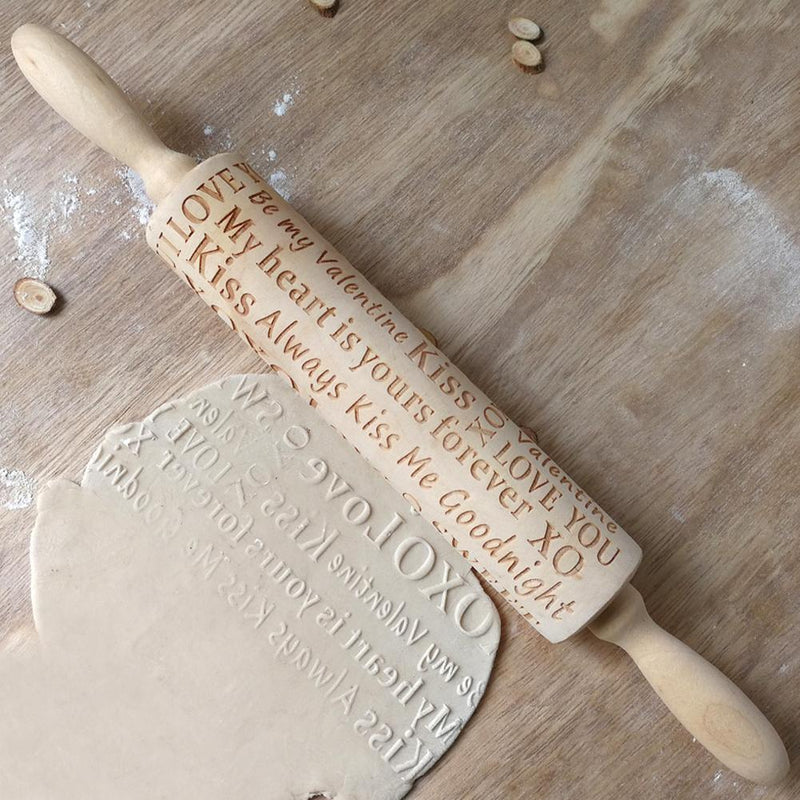 Valentine Day Letters Embossing Rolling Pin for DIY Baking Cookies (Sweet)