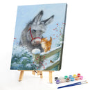 Donkey and Kitten Snow Oil Paint By Numbers Kits Canvas Wall DIY Picture