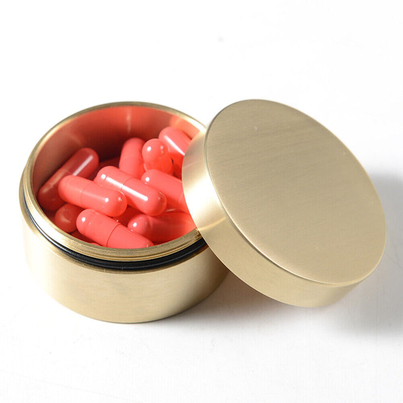 Brass Seal Cabin Medicine Drug Metal Jewelry Storage Cases Pill Holder (L) Newly