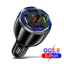 5USB QC3.0 Car Charger 3.1A Multi Ports Phone Fast Quick Charging (Black) Newly