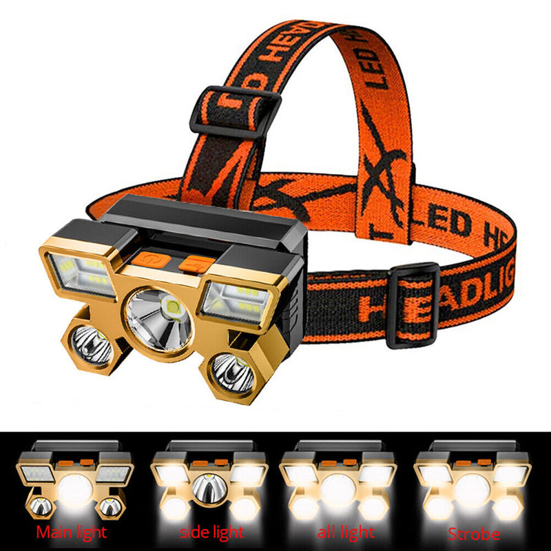 5xLED 1200mAh Portable Headlight USB Rechargeable Outdoor Fishing Headlamp Newly
