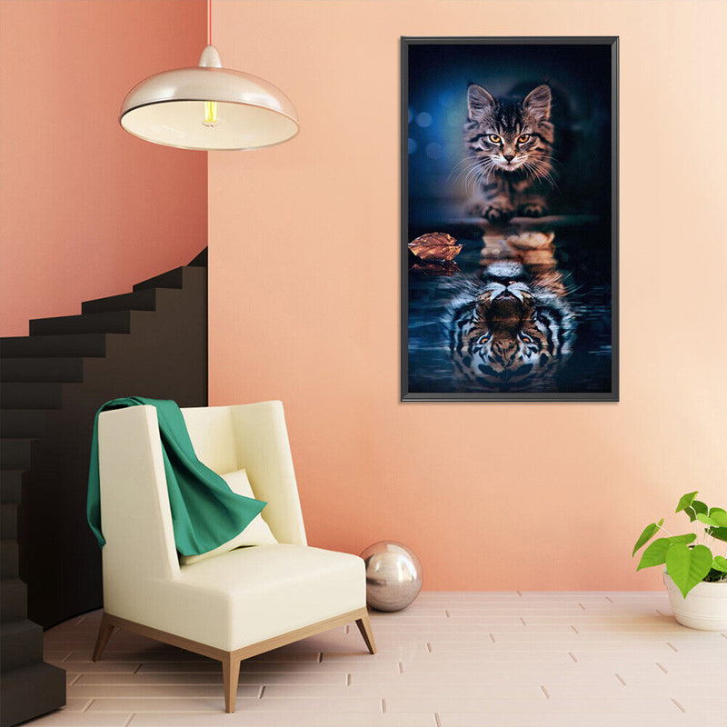 5D Diamond Painting Kit DIY Cat Reflection Full Round Drill Mosaic Wall Pic