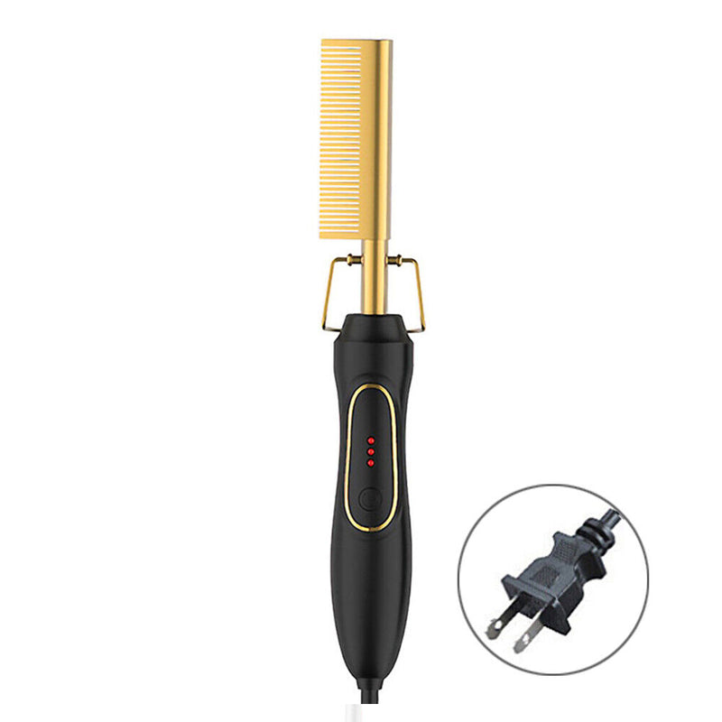 2 in 1 Hair Straightener Curler Electric Heating Comb Flat Iron (Black US) Newly