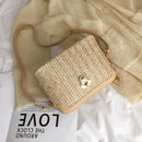Women Straw Crossbody Bag Boho Woven PU Leather Beach Zip Shell  Shoulder Bags