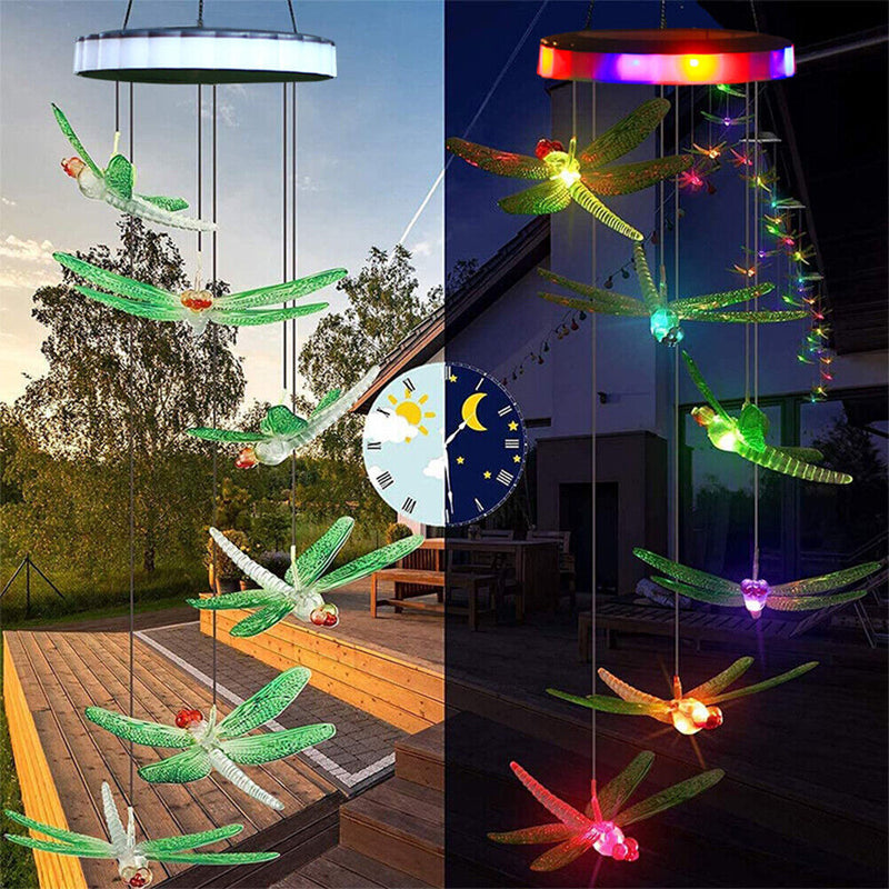 Solar Wind Chime Lamps Hanging Lights Home Garden Yard Decor (Dragonfly) Newly