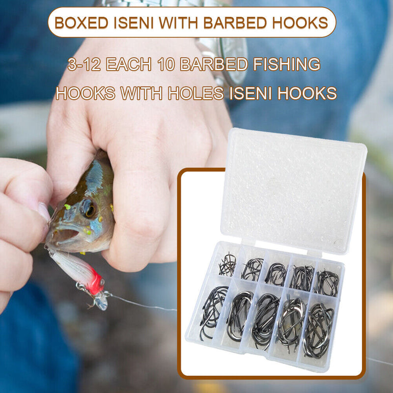 101pcs Fishing Hook Set Carbon Steel Single Jig Barbed Carp Hooks (Black) Newly