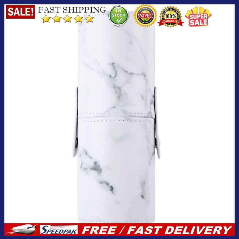 Travel PU Marbling Makeup Brushes Pen Holder Storage Cosmetic Case Box(L)