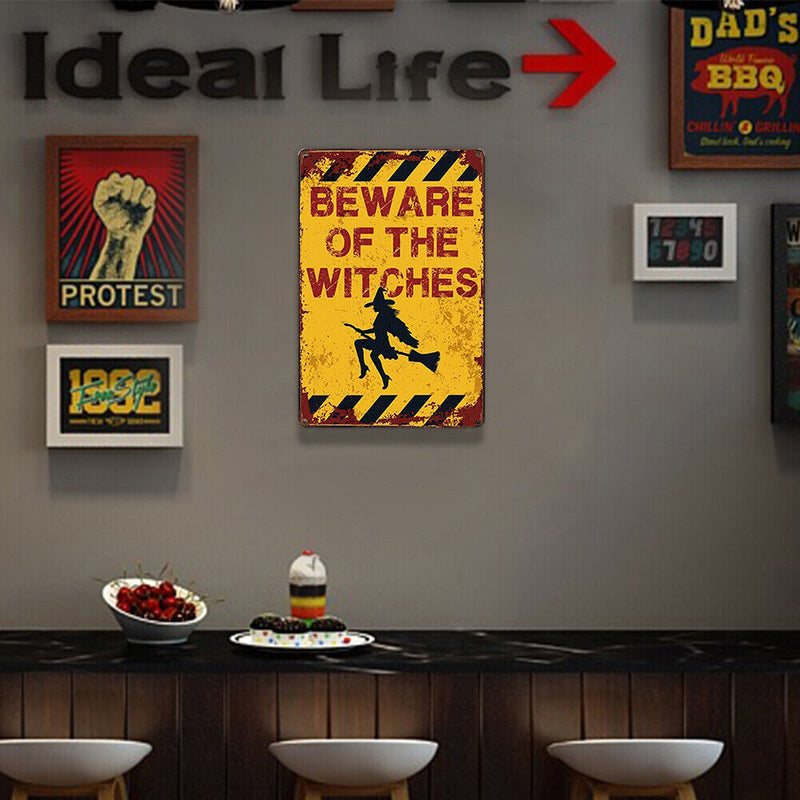 Beware of Witch Metal Retro Tin Sign Art Poster Wall Plate for Bar Cafe 20x30cm