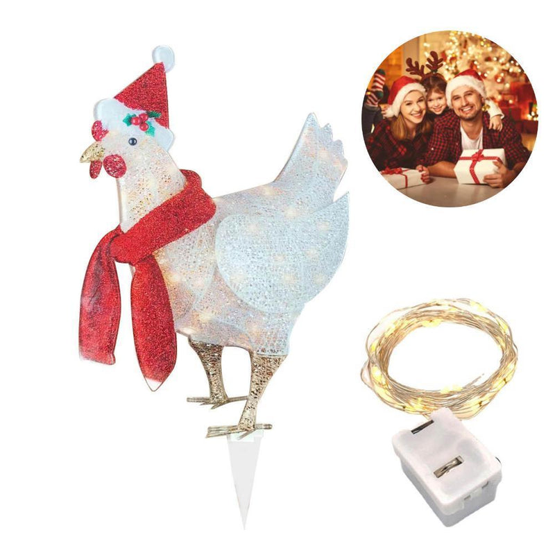 Light-Up Chicken with Scarf Christmas Glowing Rooster Garden Stakes (Warm White)