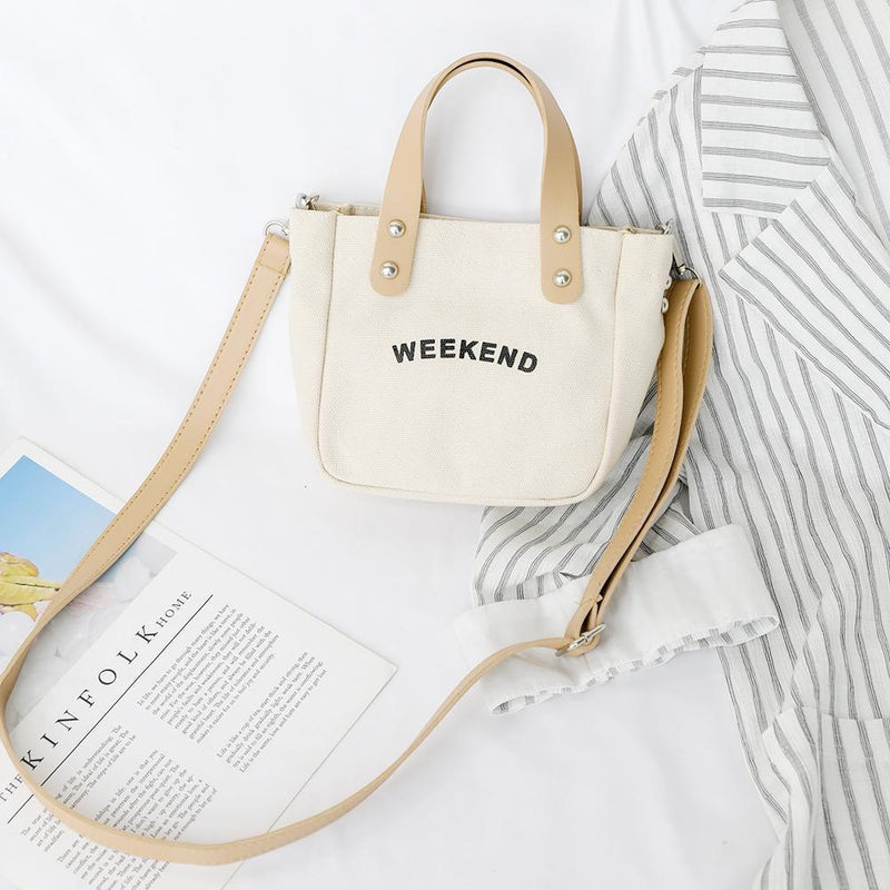 Letter Print Shoulder Satchel Handbags Canvas Women Crossbody Bags (White)