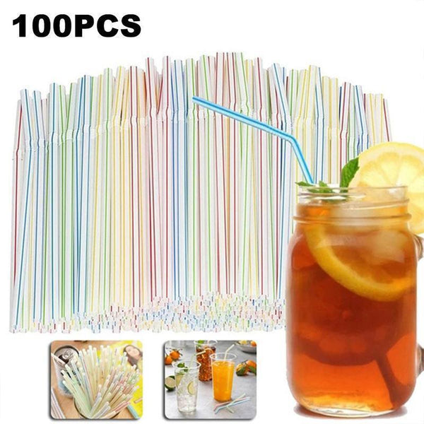 100x Straw Plastic Bendy Colourful Straws Birthday Wedding Summer Drink Party`