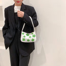 Women Canvas Underarm Bags Shoulder Tote Small Handbag Purse (Green Flower)