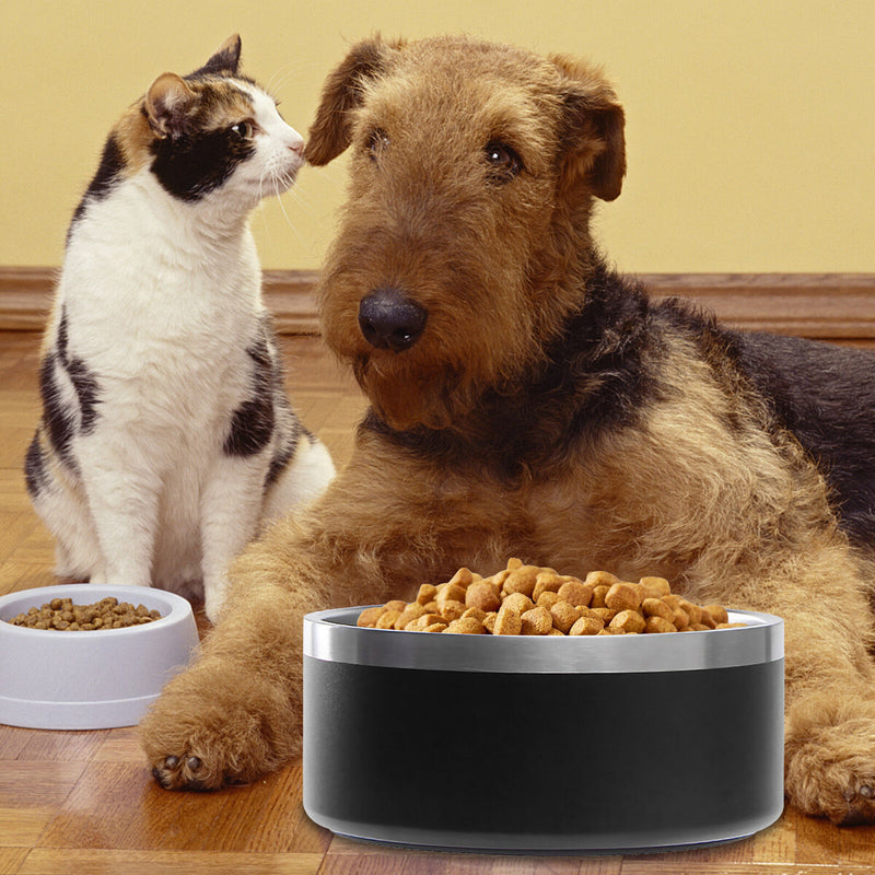 Pet Bowl Stainless Steel Non-Skid Base Dog Cat Feeding Dish Easy to Clean Black