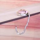 Portable Folding Table Bag Hook Hanger Holder Rose Rhinestone Decor(Pink)