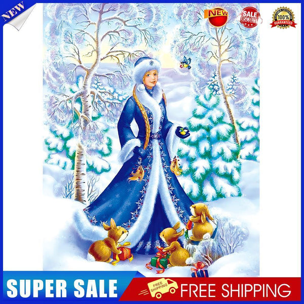 Woman and bird in the snow 5D DIY Partial Special Shape Drill (KA093 )