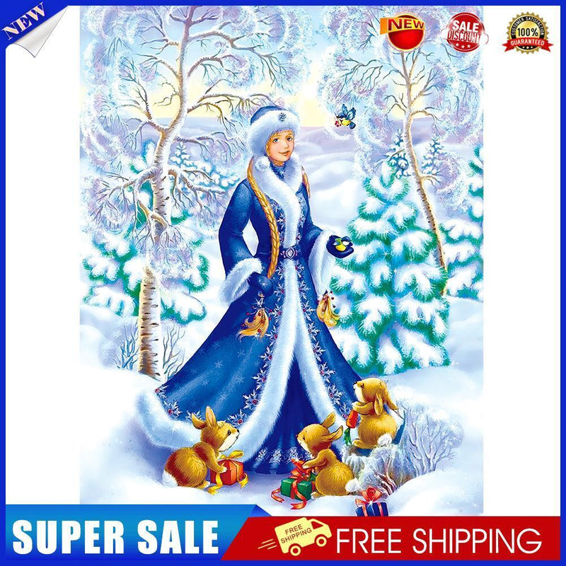 Woman and bird in the snow 5D DIY Partial Special Shape Drill (KA093 )
