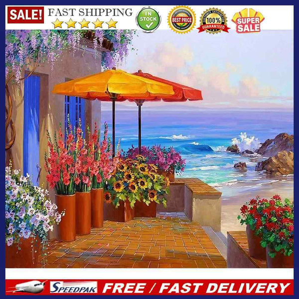Beach Yard Oil Paint By Numbers Kits Canvas Picture for Adults Children No Frame