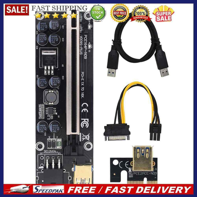 PCI Express Riser Card 1X to 16X PCI-E Extender USB 3.0 Cable 6Pin Power